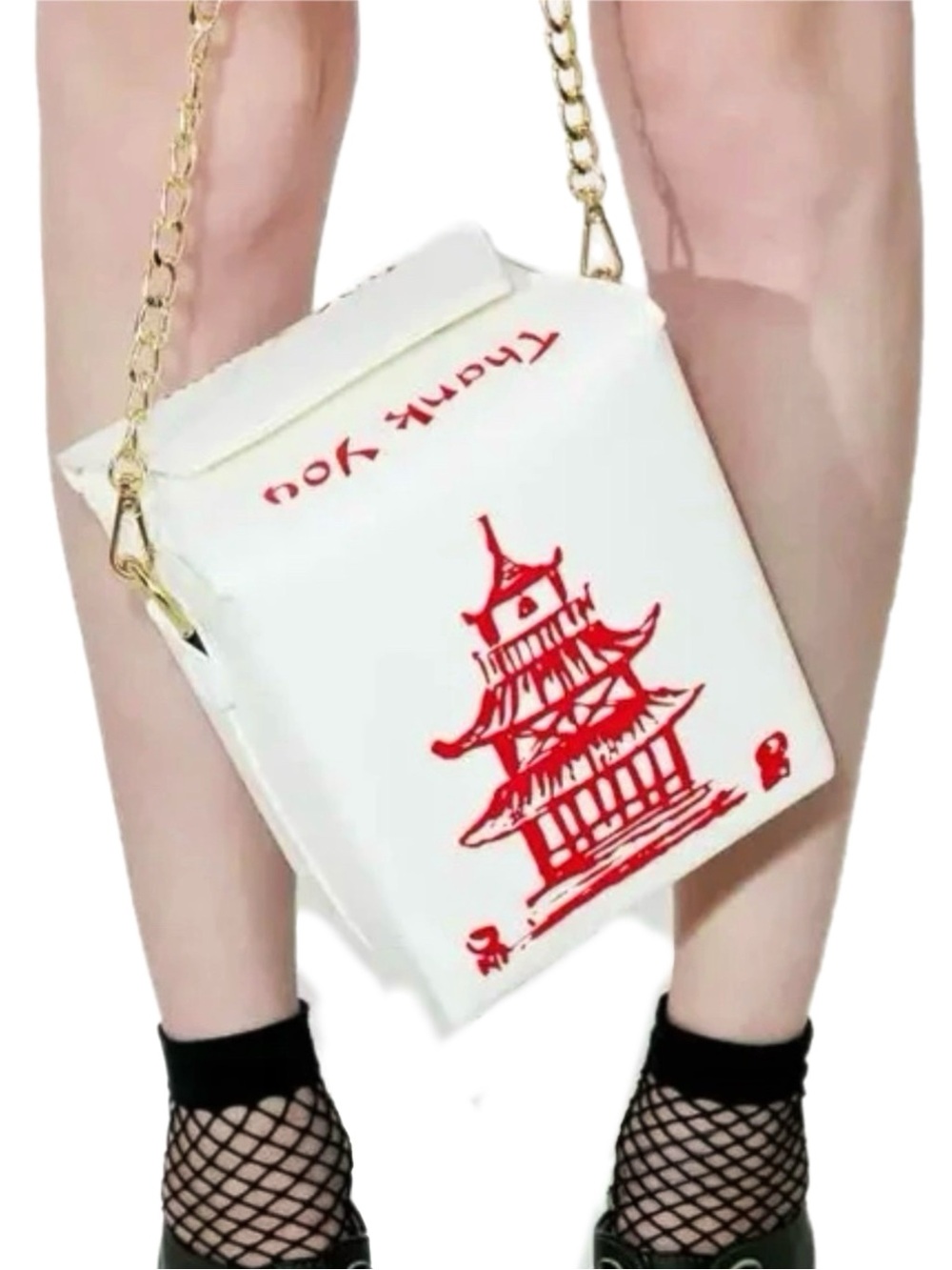 Bam Forever | Chinese To Go Container Purse White & Red Pagoda Thank You Bag